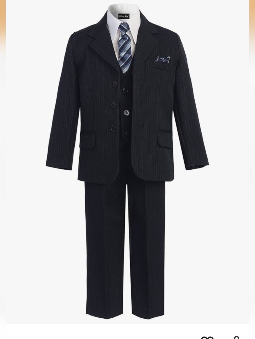Boys Navy Blue & WhitePinstripe 5-Piece Suit